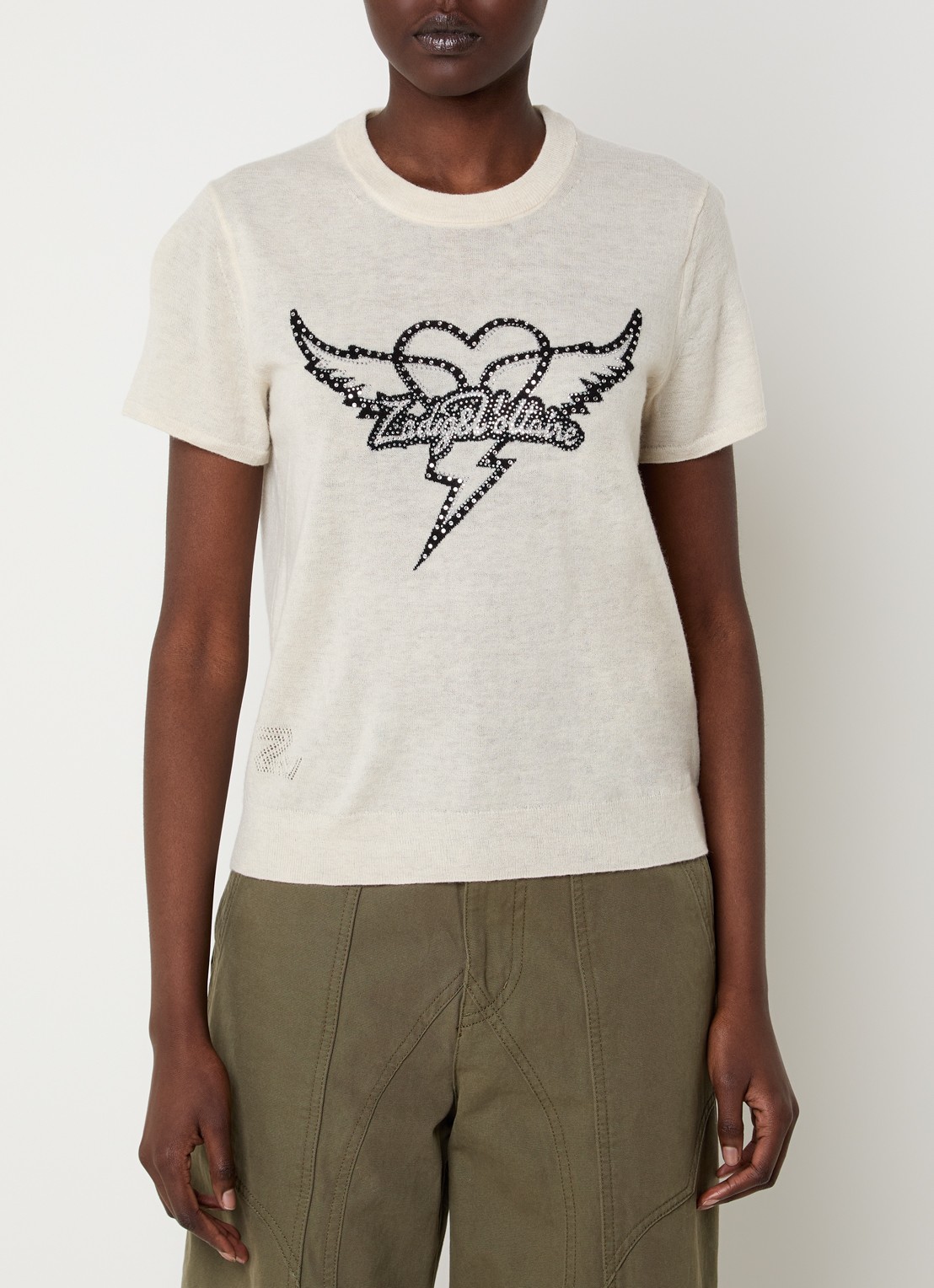 Zadig&Voltaire Aero T-shirt met logo van kasjmier - detail 3 vanillegeel