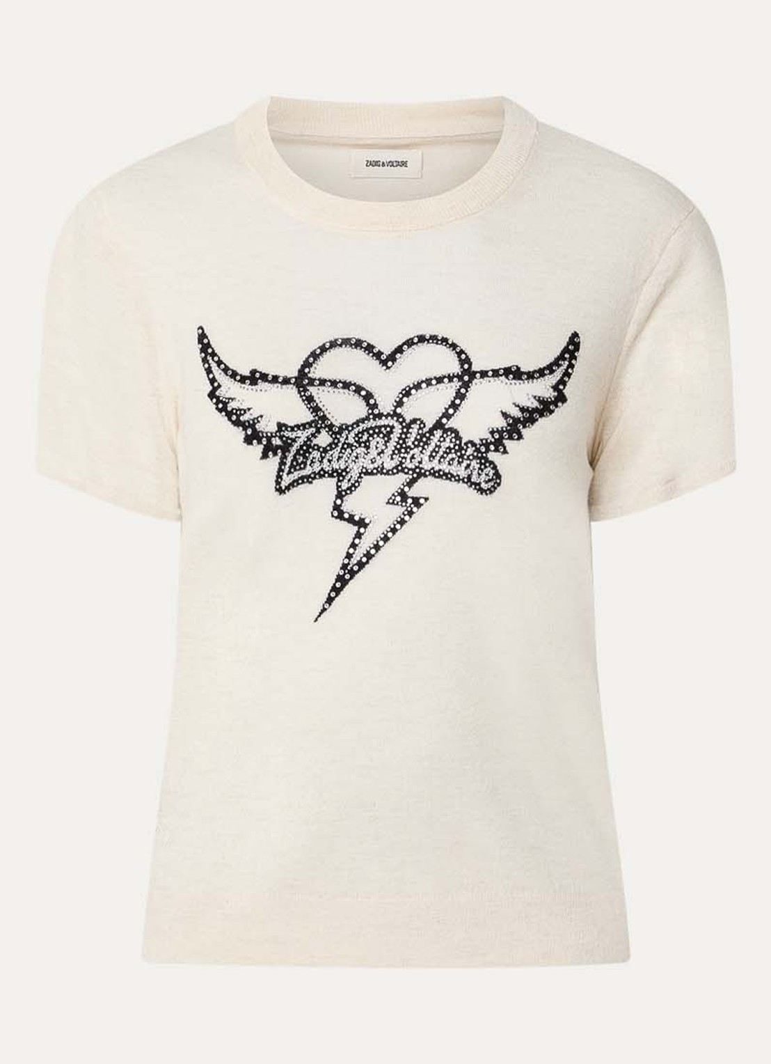Zadig&Voltaire Aero T-shirt met logo van kasjmier - voorkant vanillegeel