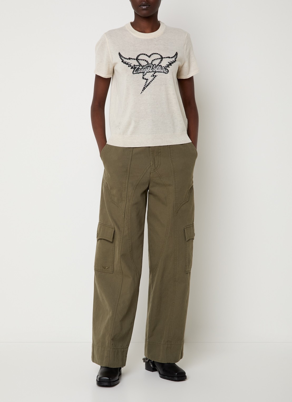 Zadig&Voltaire Aero T-shirt met logo van kasjmier - voorkant 2 vanillegeel