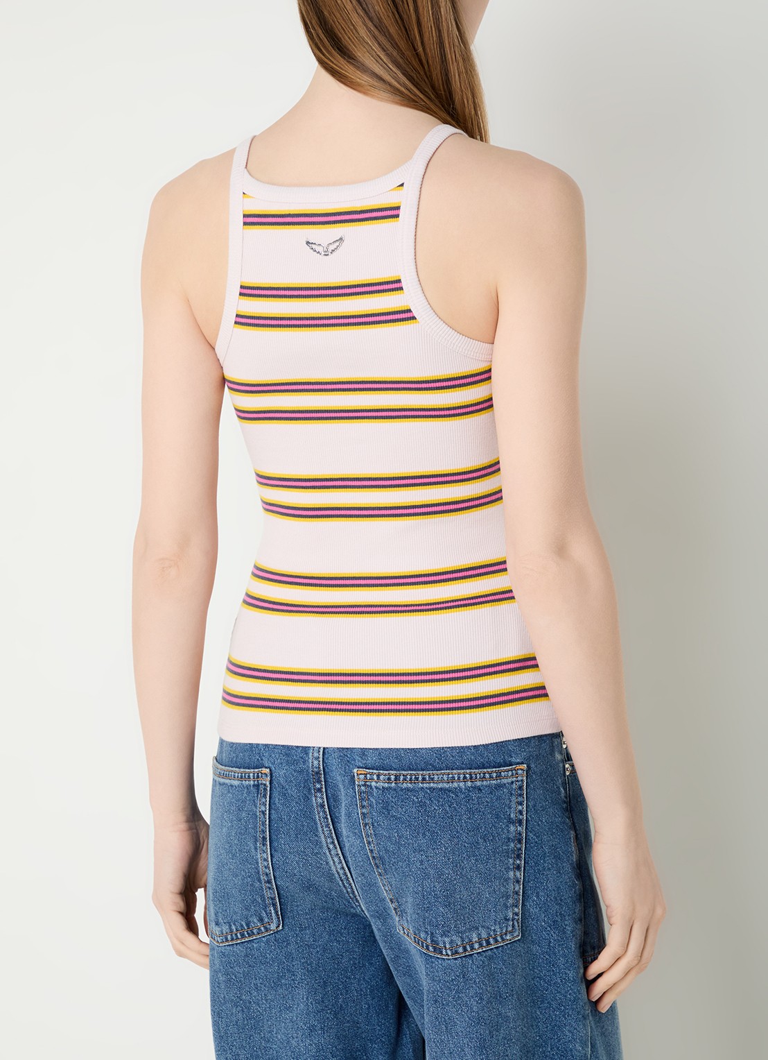 Zadig&Voltaire Albao ribgebreide tanktop met streepprint - achterkant 4 lichtroze