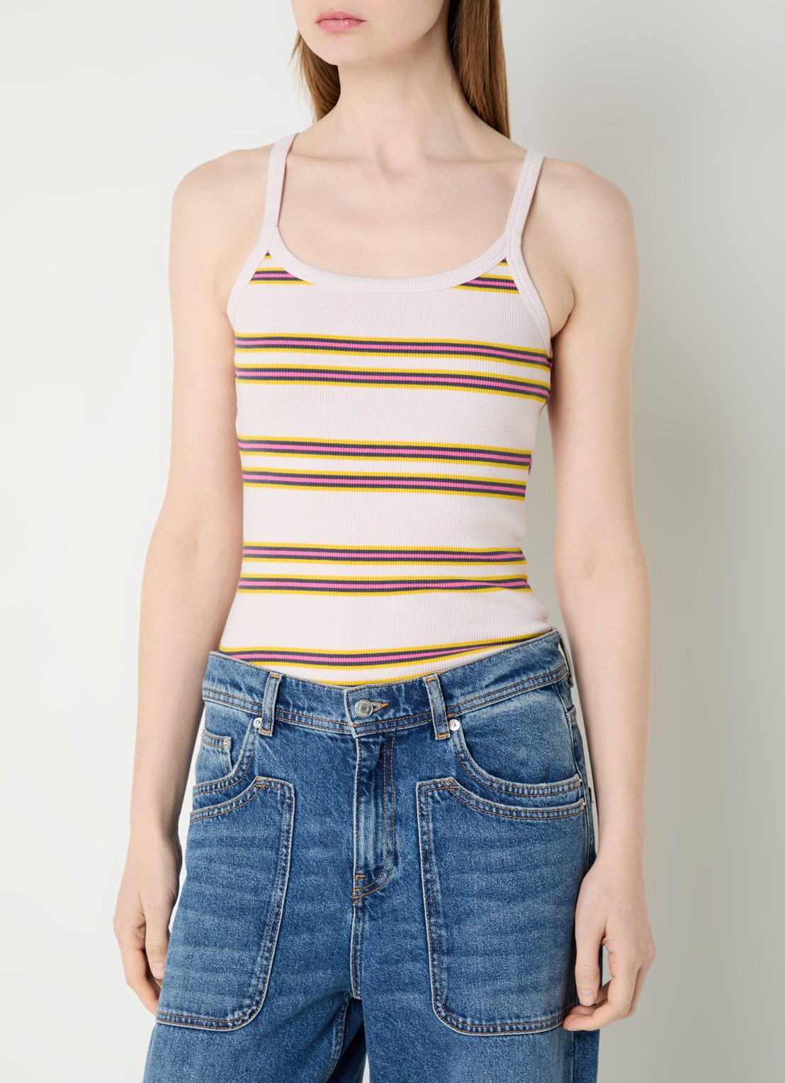 Zadig&Voltaire Albao ribgebreide tanktop met streepprint - detail lichtroze