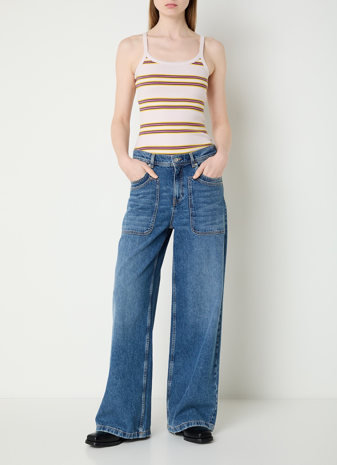 Zadig&Voltaire Albao ribgebreide tanktop met streepprint - voorkant 3 lichtroze