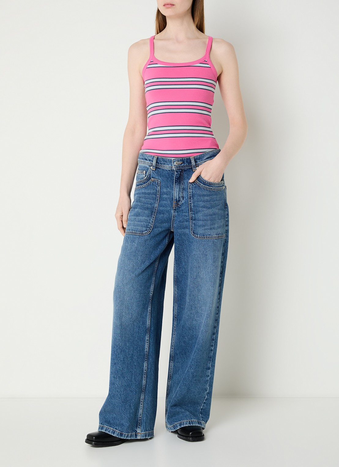 Zadig&Voltaire Albao ribgebreide tanktop met streepprint - voorkant 4 fuchsia