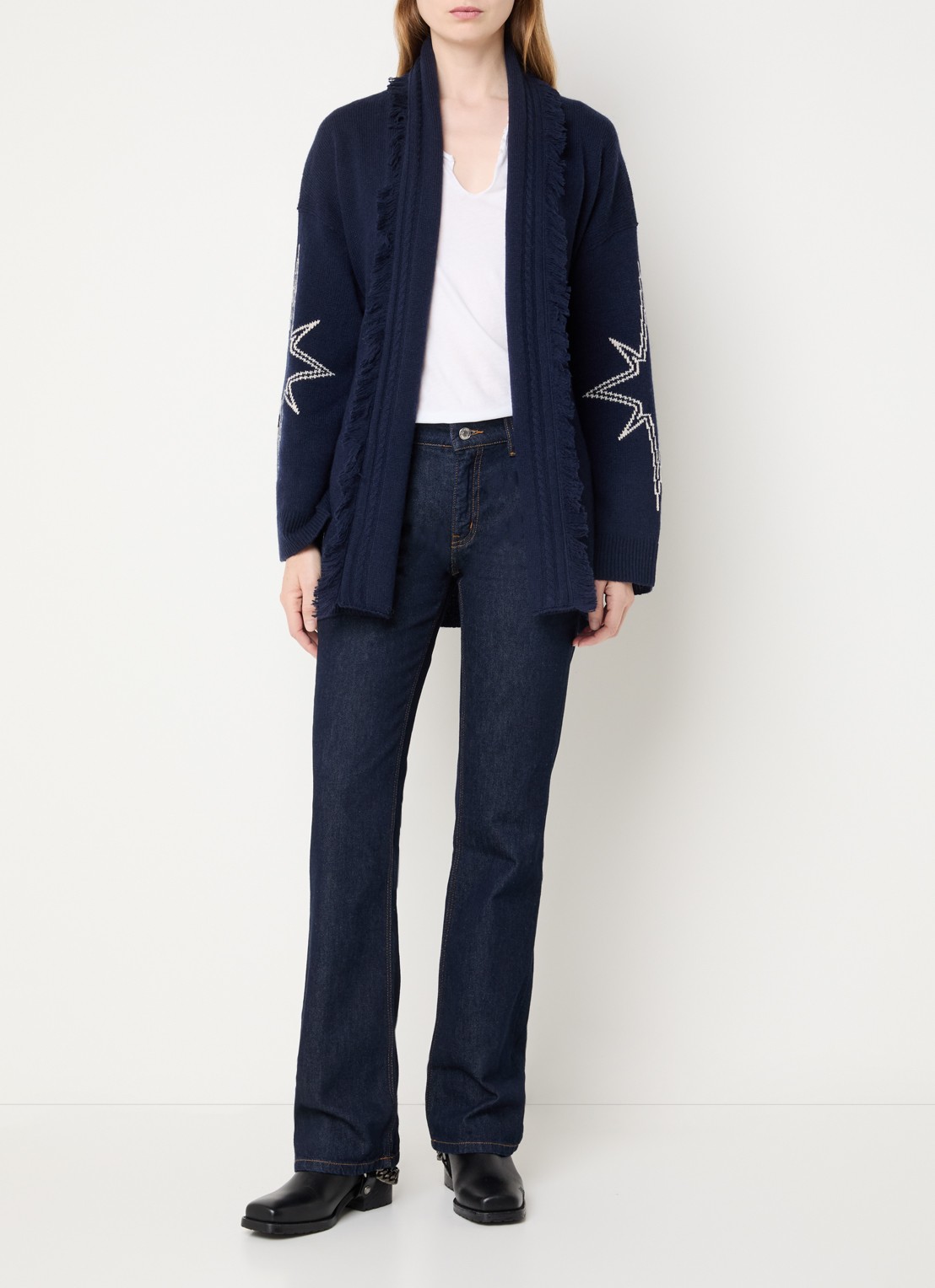 Zadig&Voltaire Alpa fijngebreid vest in kasjmierblend met strikceintuur - voorkant 4 donkerblauw