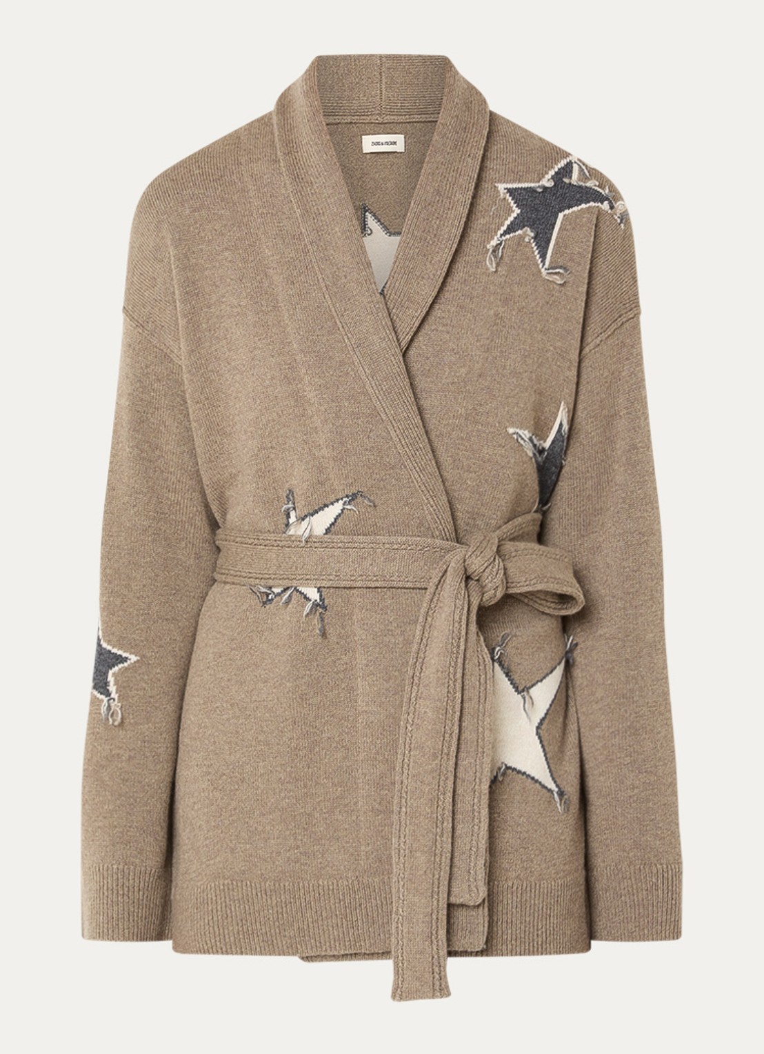 Zadig&Voltaire Alpa fijngebreid vest in kasjmierblend met strikceintuur - voorkant 2 zand