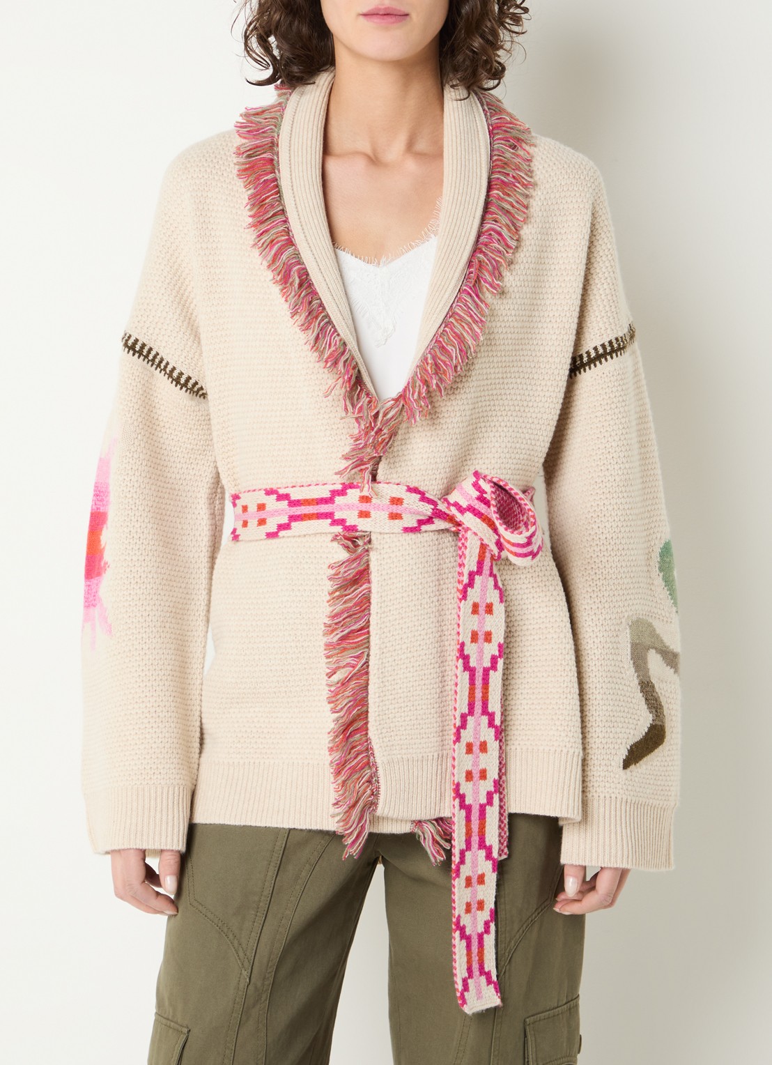 Zadig&Voltaire Alpa grofgebreid vest in kasjmier wolblend met ingebreide print - detail 2 beige