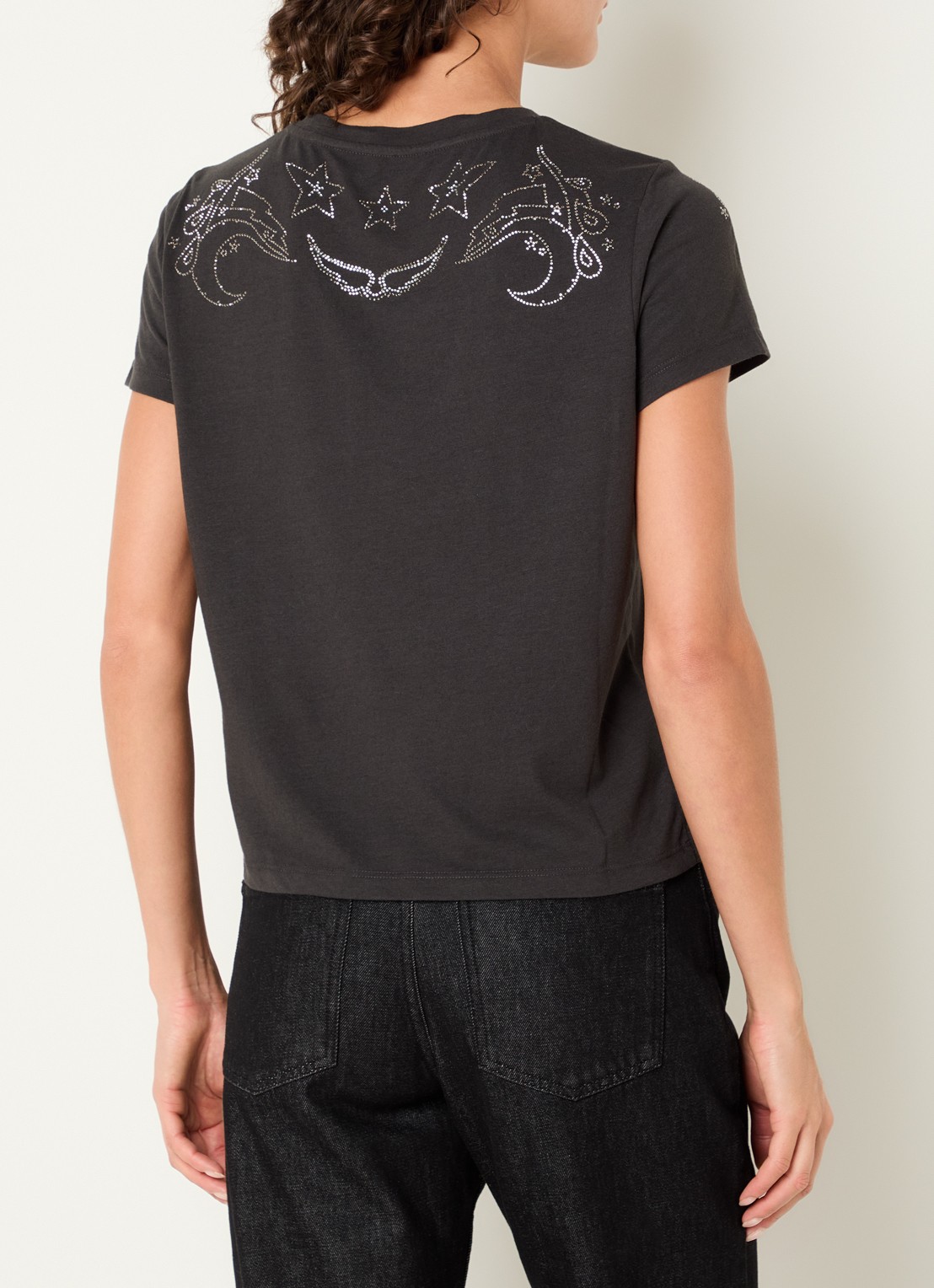 Zadig&Voltaire Alys T-shirt in linnenblend met strass - achterkant 3 antraciet