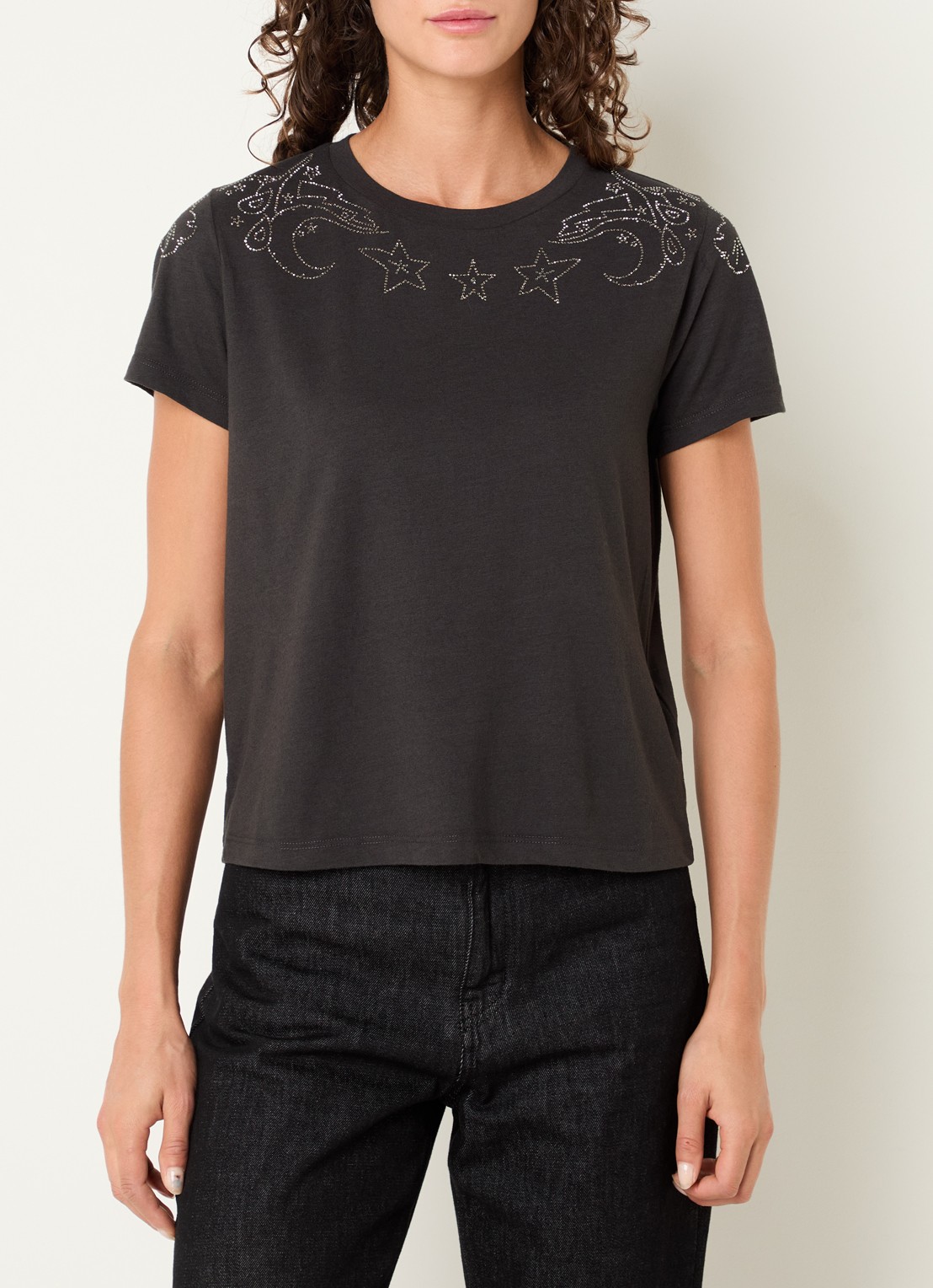 Zadig&Voltaire Alys T-shirt in linnenblend met strass - detail 4 antraciet
