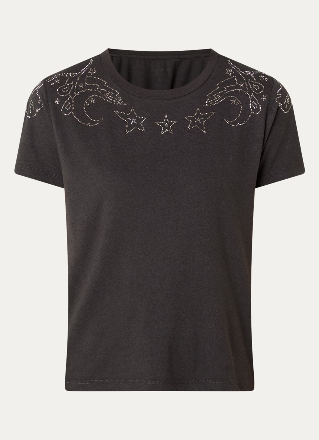 Zadig&Voltaire Alys T-shirt in linnenblend met strass - voorkant antraciet