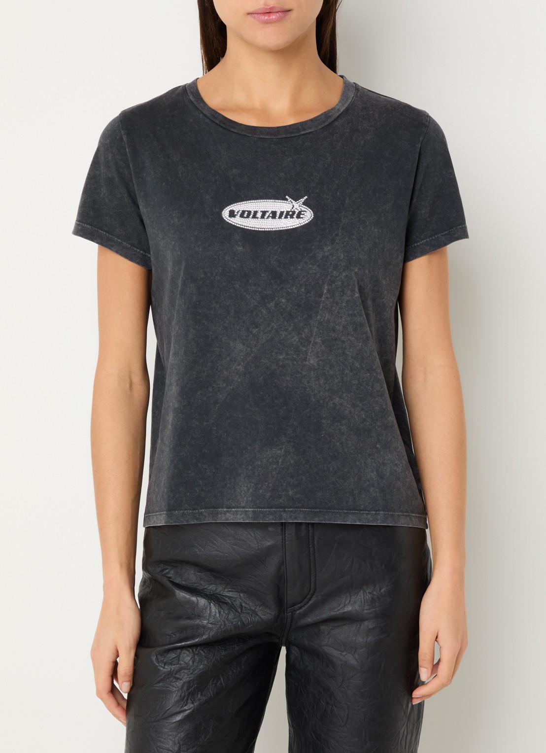 Zadig&Voltaire Alys T-shirt met logoprint en strass - detail 2 antraciet