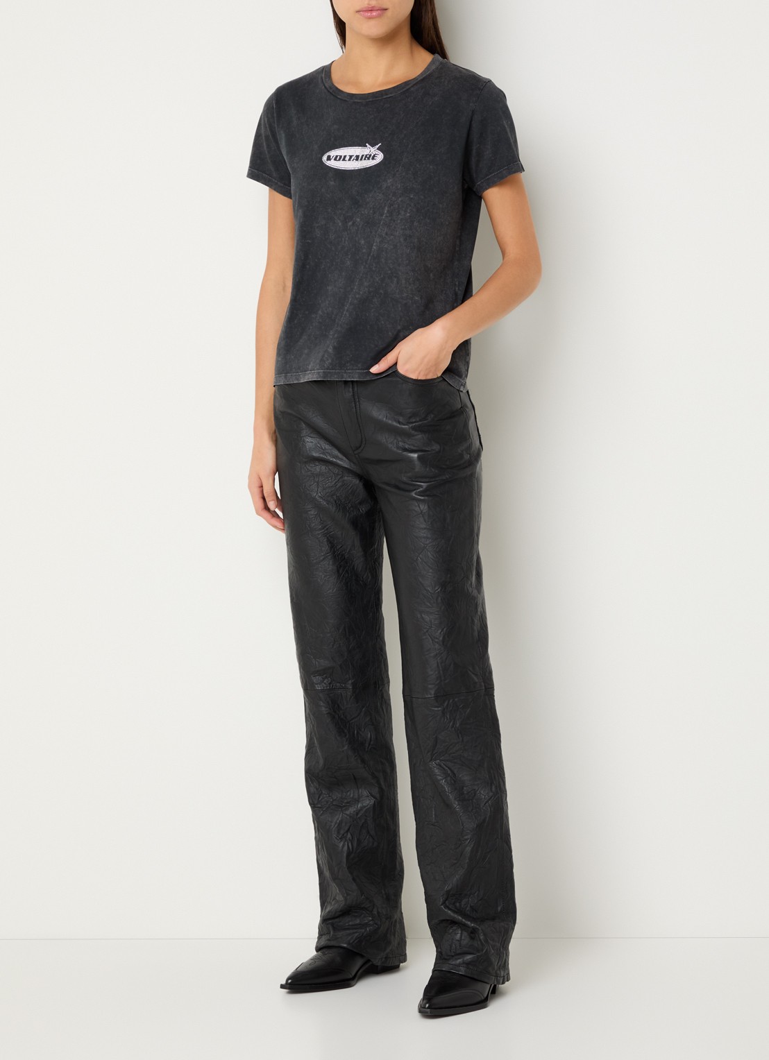 Zadig&Voltaire Alys T-shirt met logoprint en strass - voorkant 4 antraciet