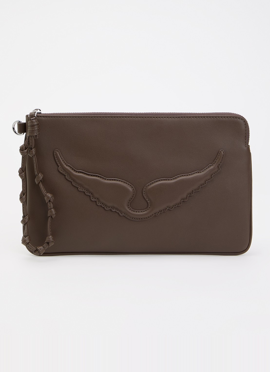 Zadig&Voltaire Angel clutch van leer met logo - voorkant 4 bruin