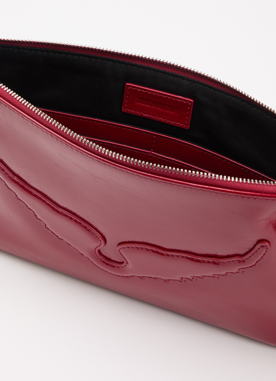 Zadig&Voltaire Angel clutch van leer met logo - detail 2 cranberryrood