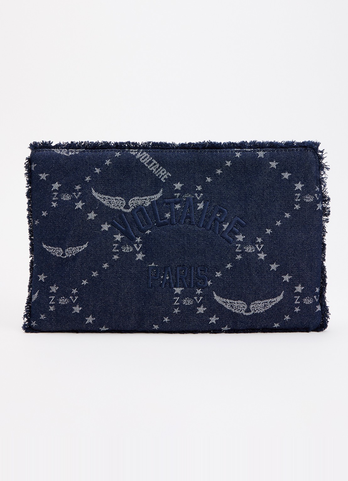 Zadig&Voltaire Angel Denim Monogram clutch met logoborduring  - voorkant 5 donkerblauw