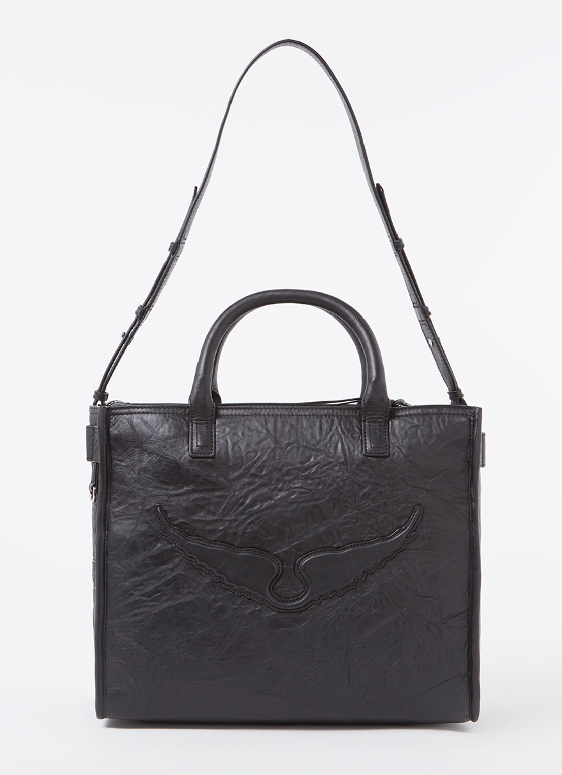 Zadig&Voltaire Angel handtas van leer met afneembare schouderriem - voorkant 2 zwart