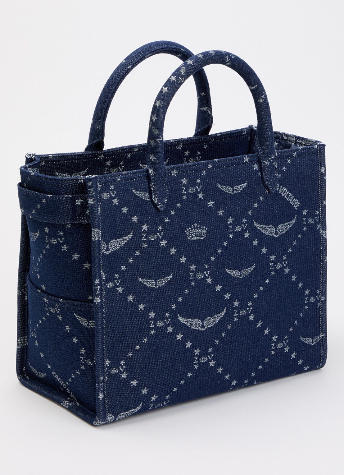 Zadig&Voltaire Angel Tote handtas van denim met afneembare schouderriem  - achterkant donkerblauw