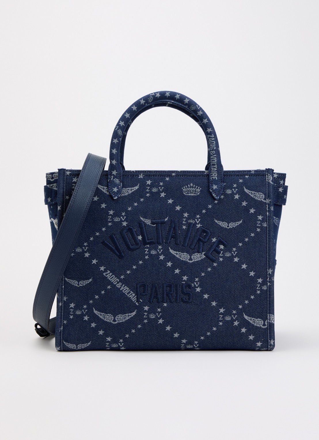 Zadig&Voltaire Angel Tote handtas van denim met afneembare schouderriem  - voorkant 2 donkerblauw