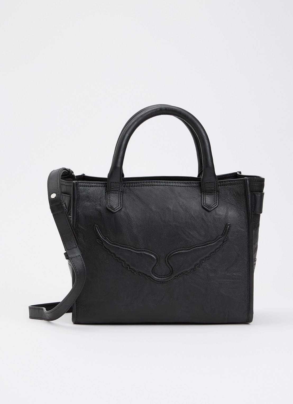 Zadig&Voltaire Angel Tote XS handtas van leer met logo - voorkant 2 zwart