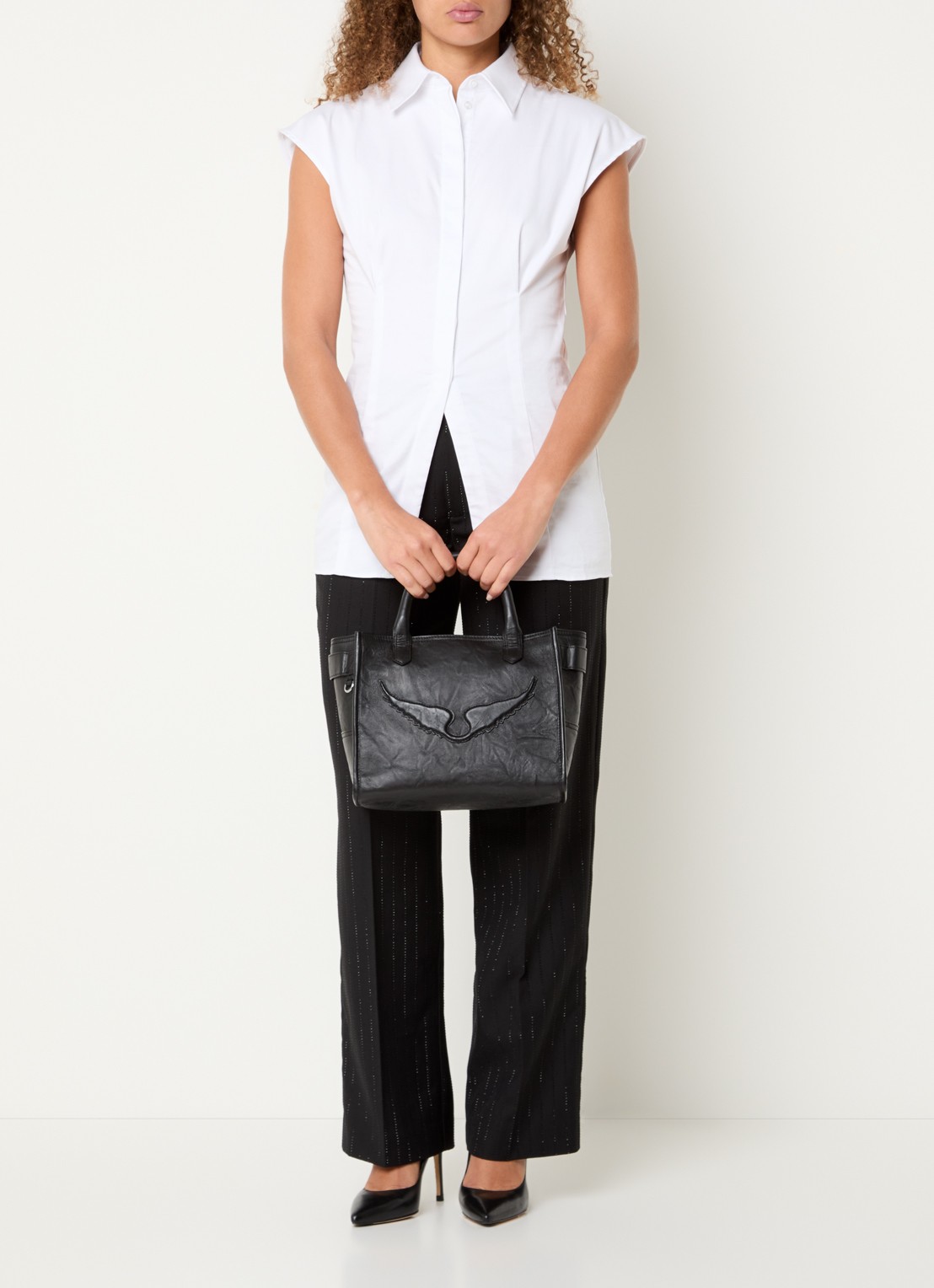 Zadig&Voltaire Angel Tote XS handtas van leer met logo - voorkant 4 zwart