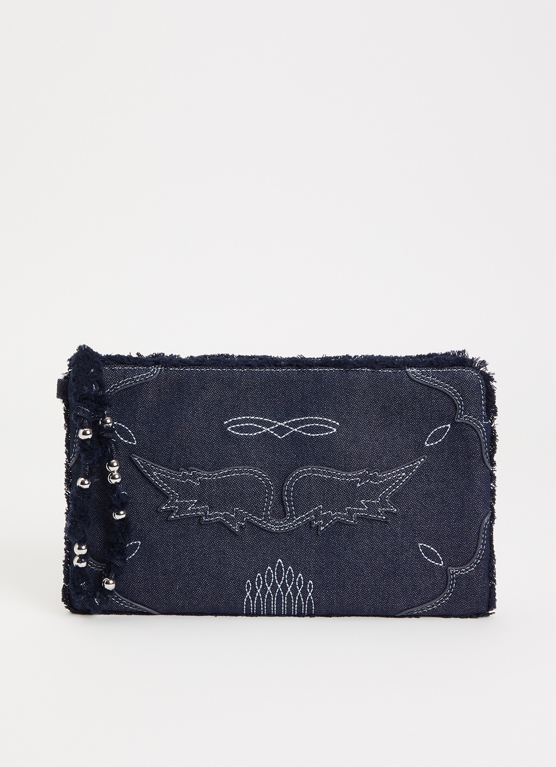Zadig&Voltaire Angle clutch van denim met borduring - voorkant 5 indigo