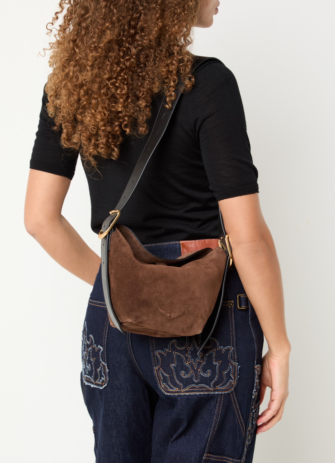 Zadig&Voltaire Baby Jane schoudertas van suède met afneembare schouderriem - voorkant 6 bruin