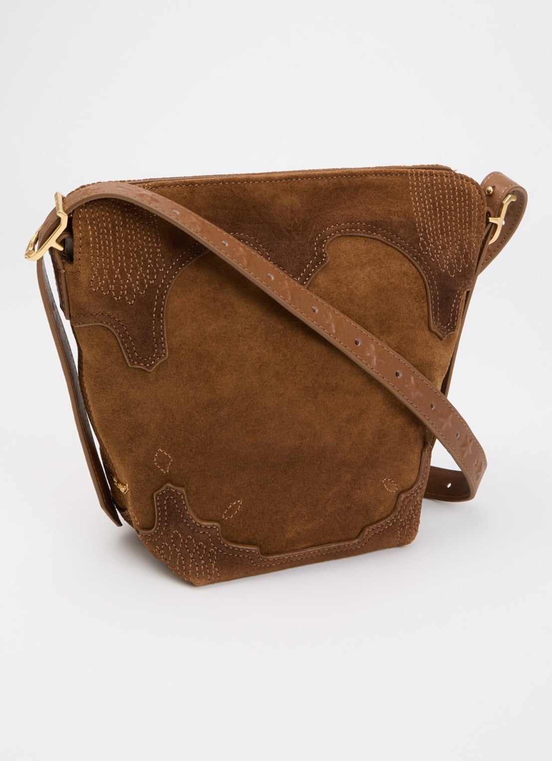 Zadig&Voltaire Baby Jane Weste crossbodytas van suède met verstelbare schouderriem - achterkant cognac