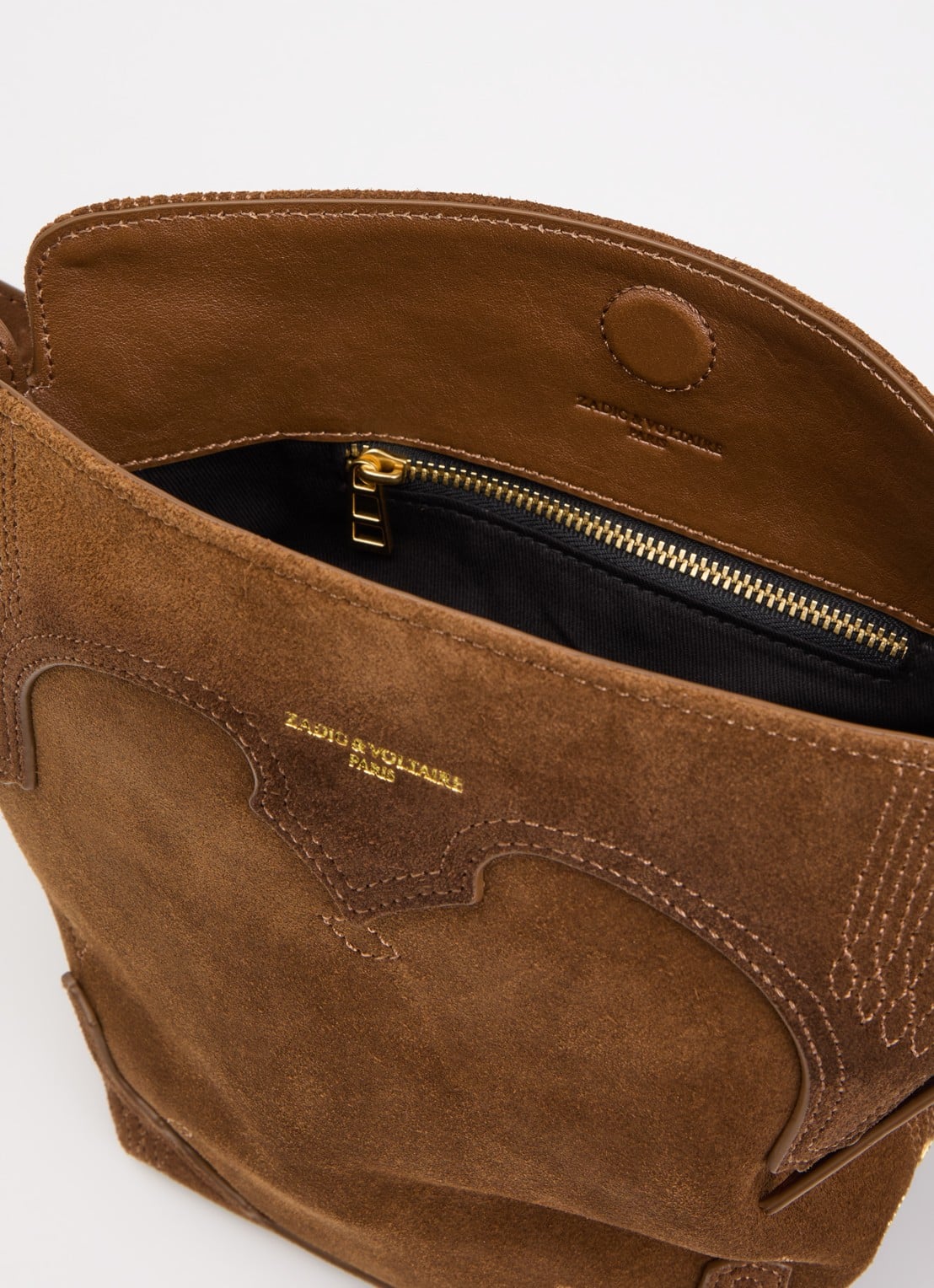 Zadig&Voltaire Baby Jane Weste crossbodytas van suède met verstelbare schouderriem - detail 2 cognac