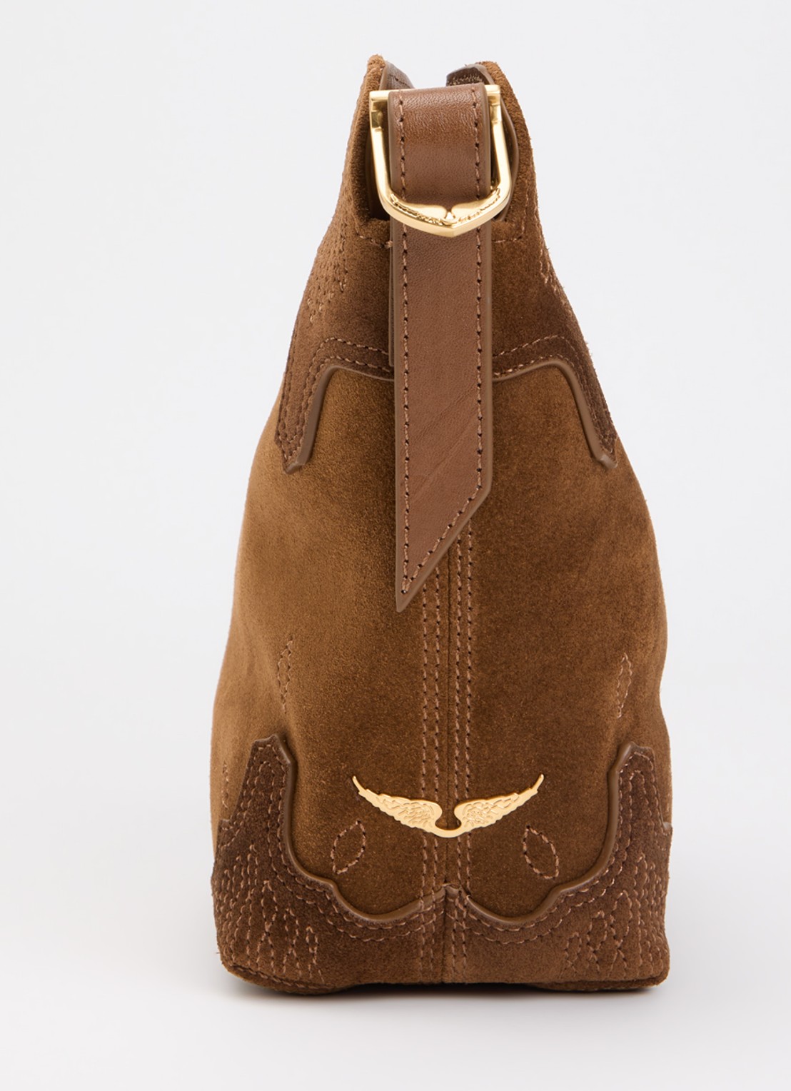 Zadig&Voltaire Baby Jane Weste crossbodytas van suède met verstelbare schouderriem - detail 3 cognac