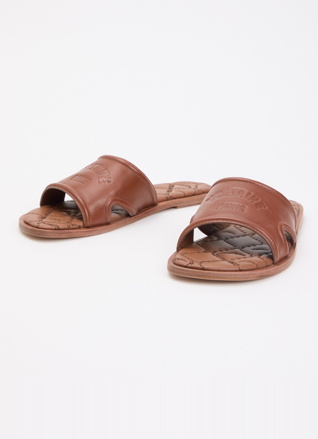 Zadig&Voltaire Beach slipper van leer met logo - detail 2 cognac
