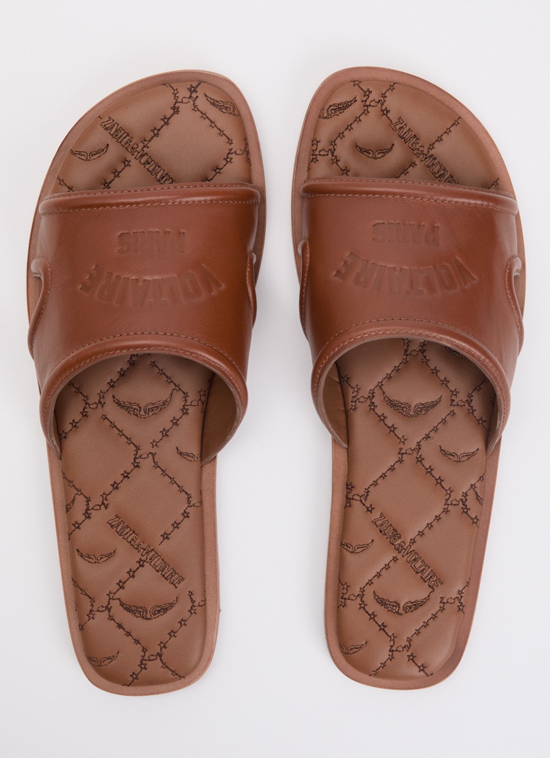 Zadig&Voltaire Beach slipper van leer met logo - detail 3 cognac