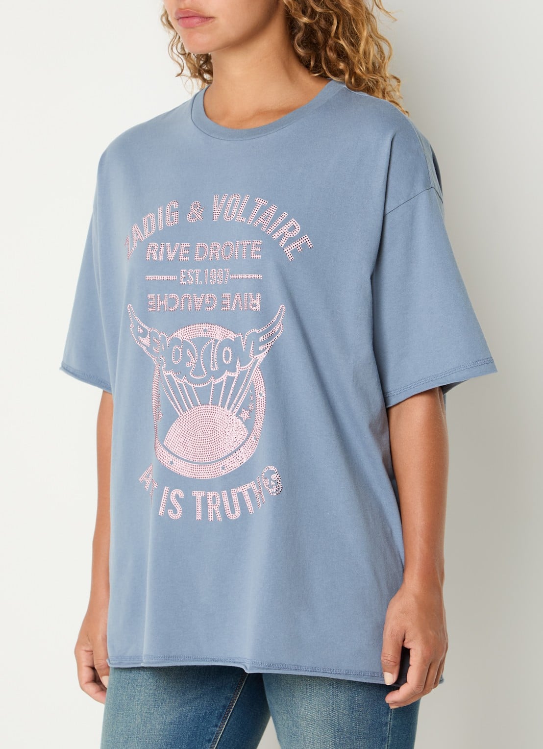 Zadig&Voltaire Berry T-shirt met strass - detail 2 staalblauw