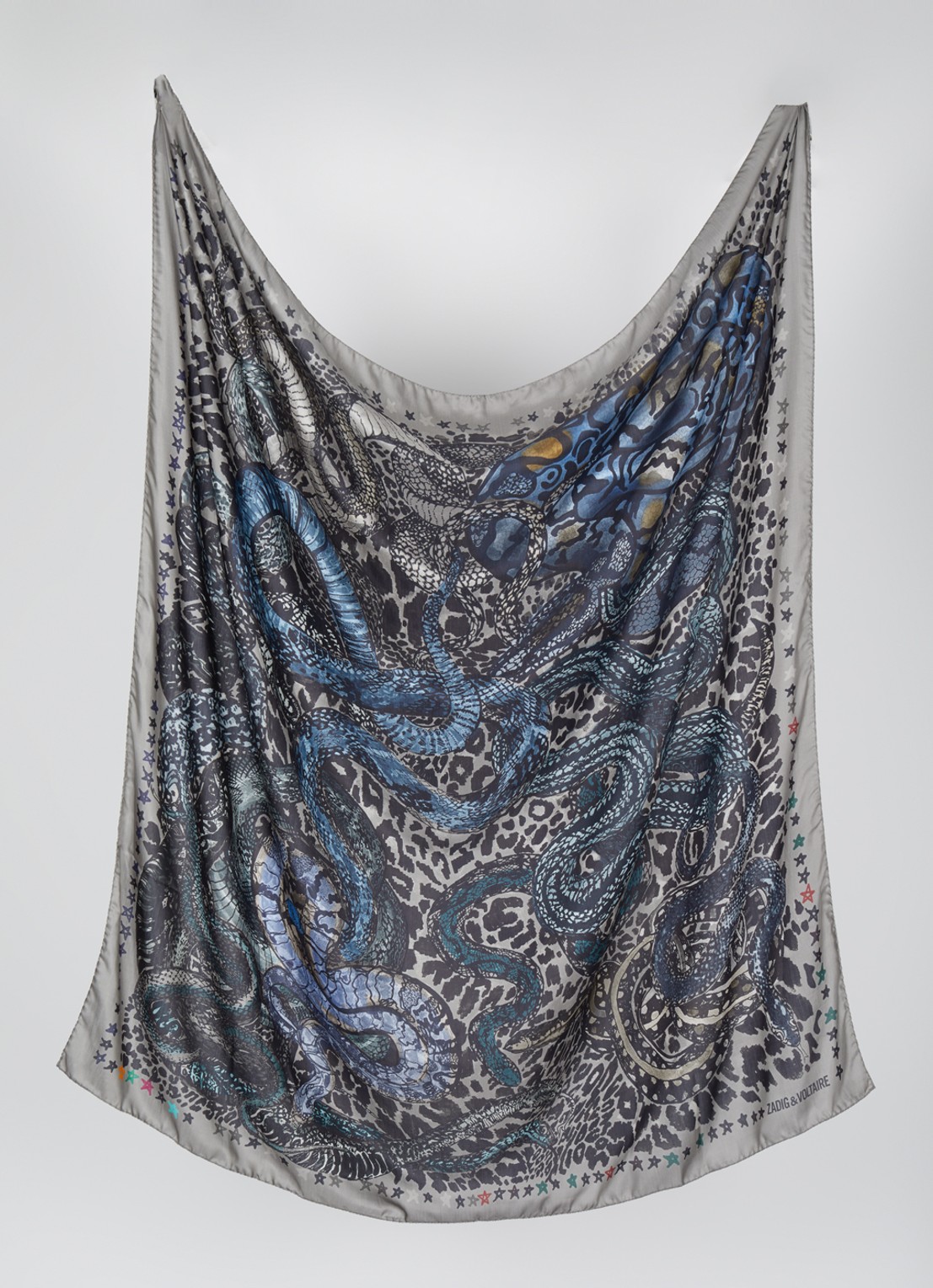 Zadig&Voltaire Billie Snakes sjaal in zijdeblend 125 x 125 cm - detail 2 grijs