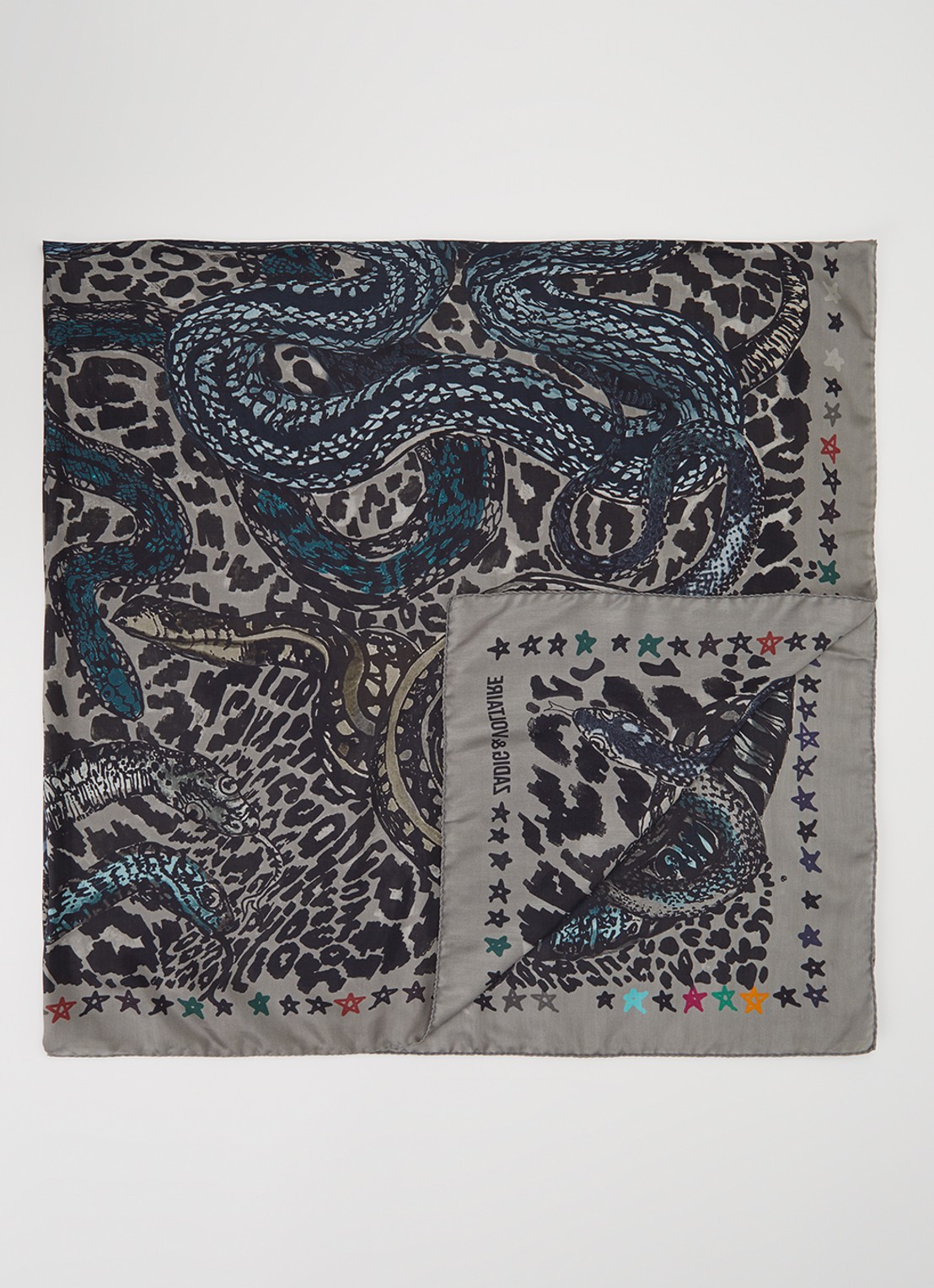 Zadig&Voltaire Billie Snakes sjaal in zijdeblend 125 x 125 cm - voorkant grijs