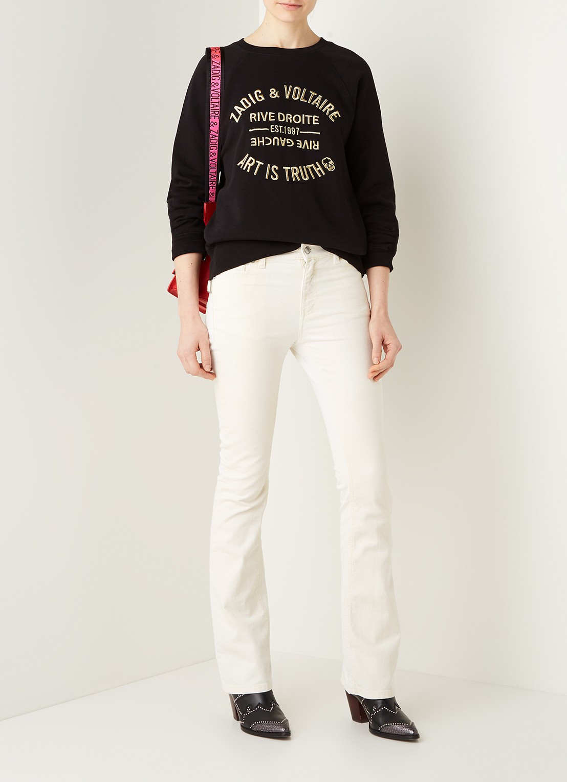 Zadig&Voltaire Blason sweater met metallic logoborduring - voorkant 3 zwart