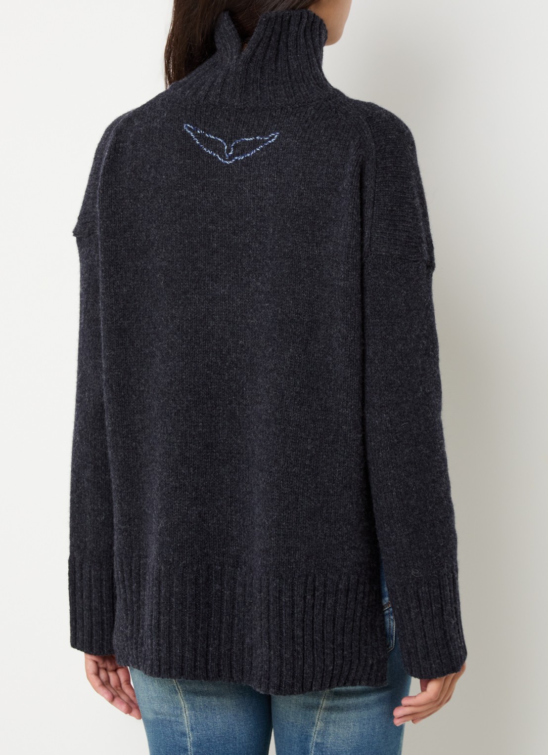 Zadig&Voltaire Bleeza fijngebreide trui in kasjmierblend met col - achterkant 4 donkerblauw