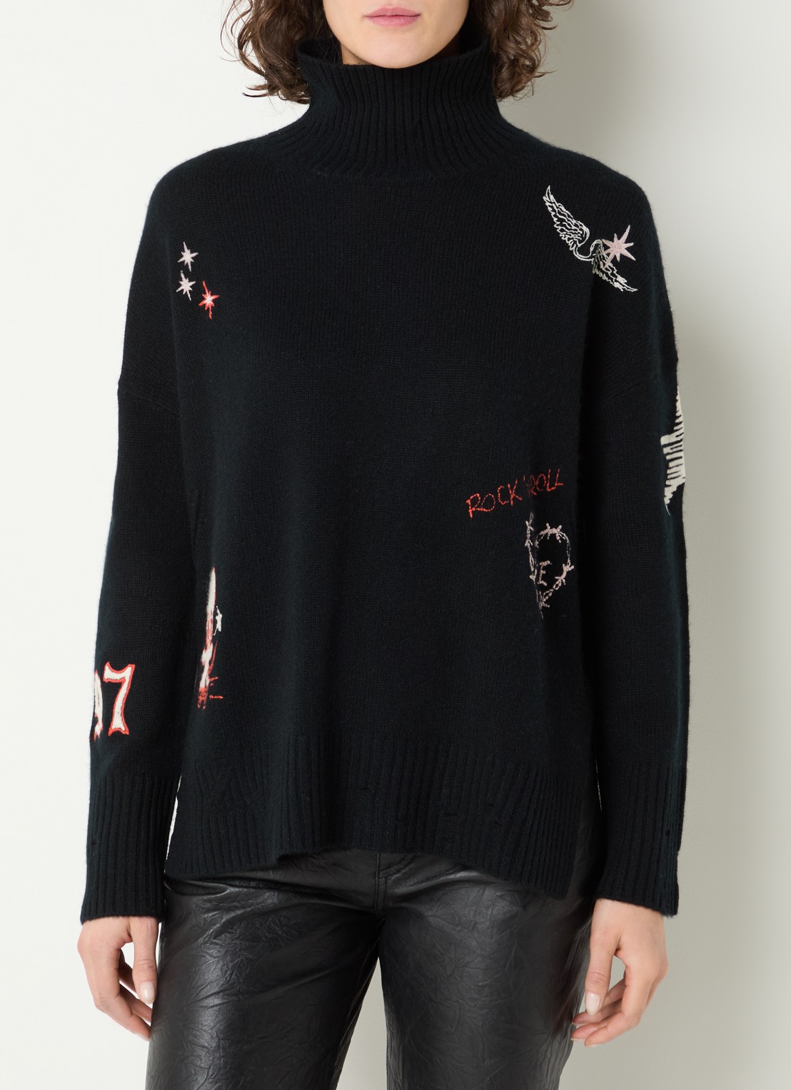 Zadig&Voltaire Bleeza fijngebreide trui van kasjmier met destroyed afwerking - detail zwart