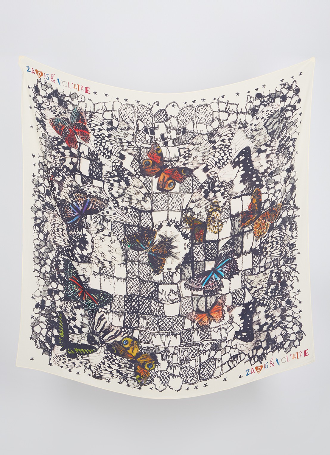 Zadig&Voltaire Blondie sjaal van zijde met print 130 x 130 cm - detail 2 gebroken wit