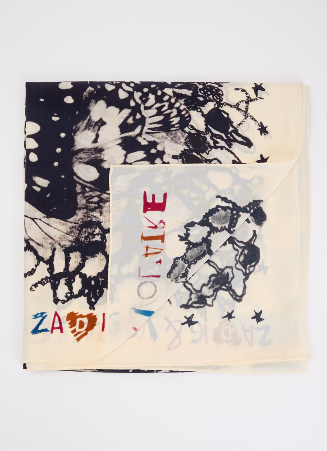 Zadig&Voltaire Blondie sjaal van zijde met print 130 x 130 cm - voorkant gebroken wit