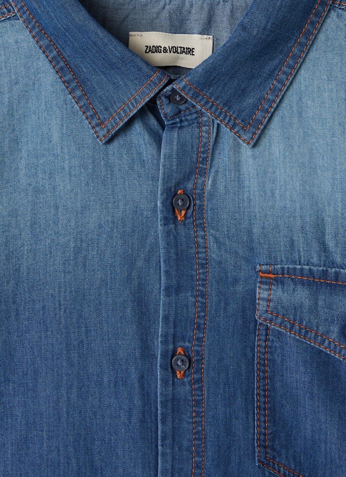 Zadig&Voltaire Blouse van chambray met backprint - detail indigo