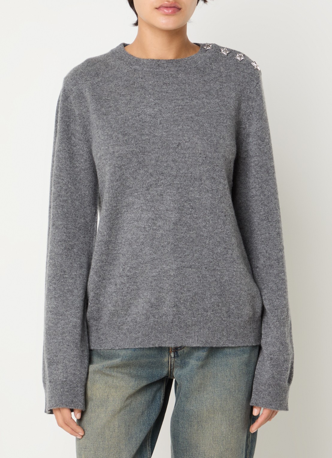 Zadig&Voltaire Cara fijngebreide trui van kasjmier met knoopdetail - detail middengrijs