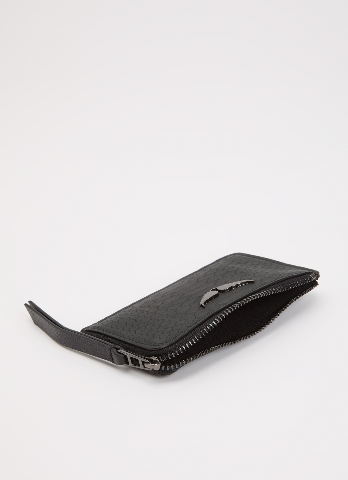 Zadig&Voltaire Card Soft Savage pasjeshouder van leer met crocostructuur - voorkant 3 antraciet