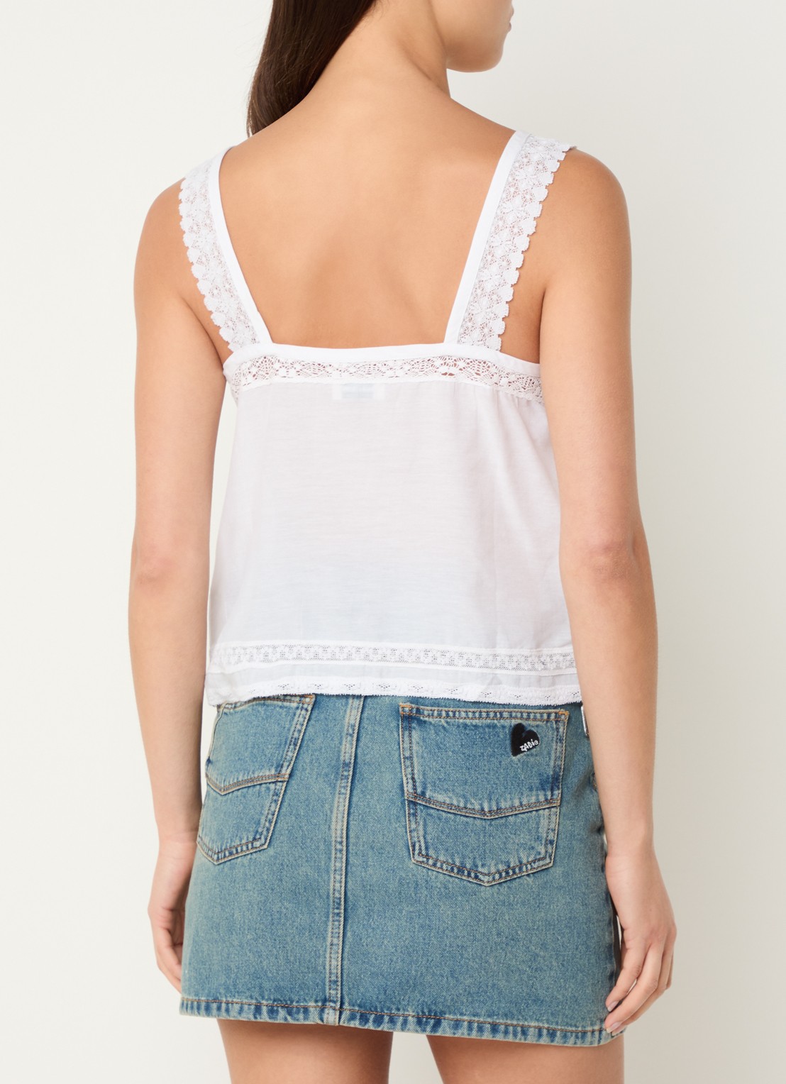 Zadig&Voltaire Celite crop top met details van kant - achterkant gebroken wit