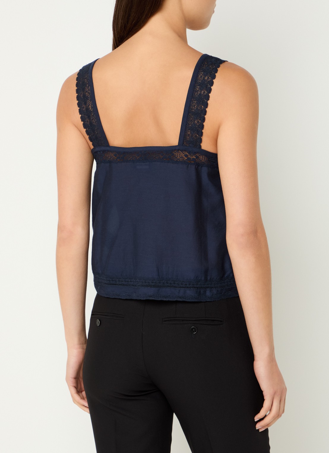 Zadig&Voltaire Celite crop top met details van kant - achterkant donkerblauw