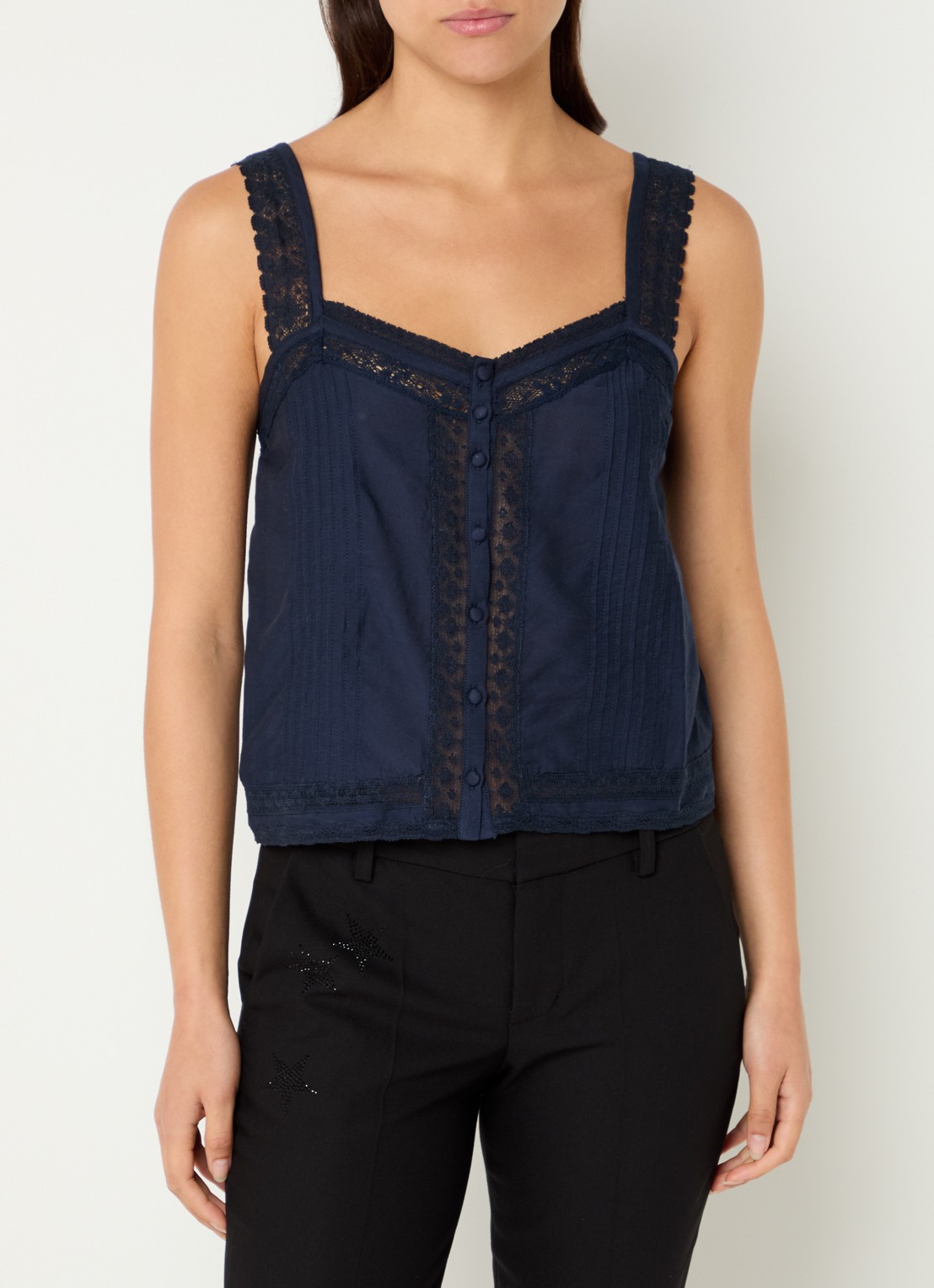 Zadig&Voltaire Celite crop top met details van kant - detail 4 donkerblauw