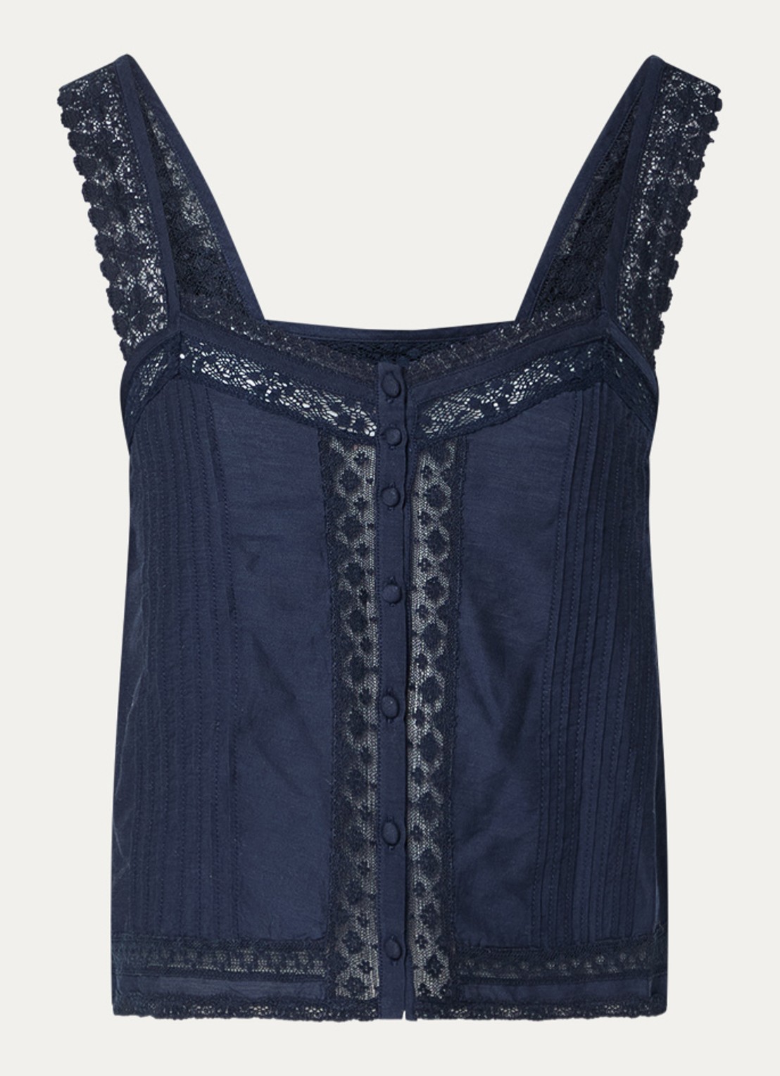Zadig&Voltaire Celite crop top met details van kant - voorkant 2 donkerblauw