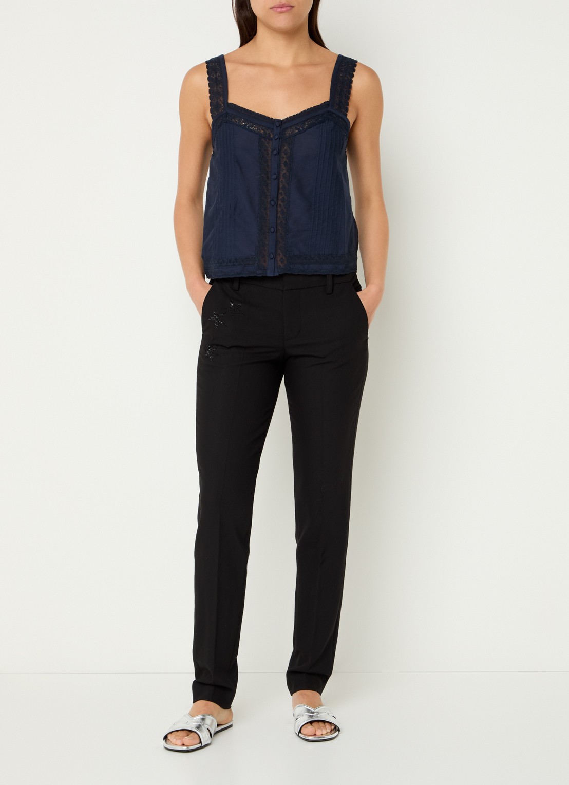Zadig&Voltaire Celite crop top met details van kant - voorkant 3 donkerblauw