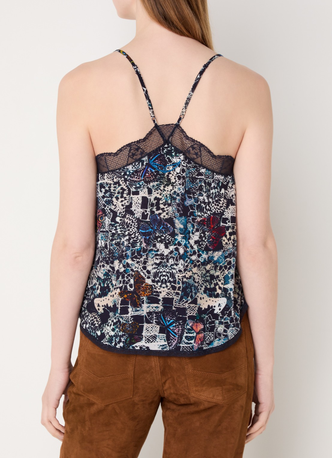 Zadig&Voltaire Christy spaghettitop met print en details van kant - achterkant 5 donkerblauw
