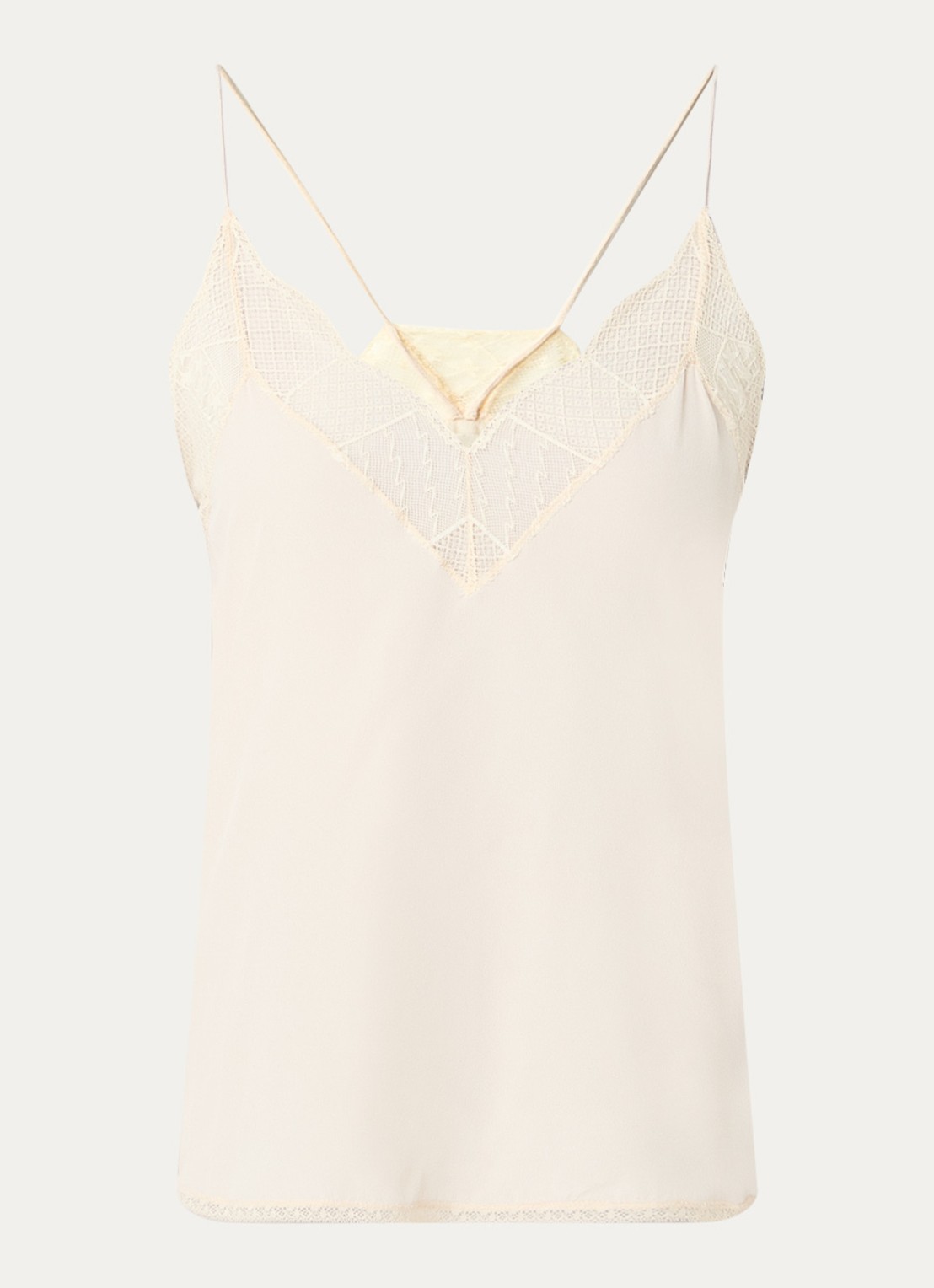 Zadig&Voltaire Christy spaghettitop van zijde met bies van kant - voorkant 3 gebroken wit