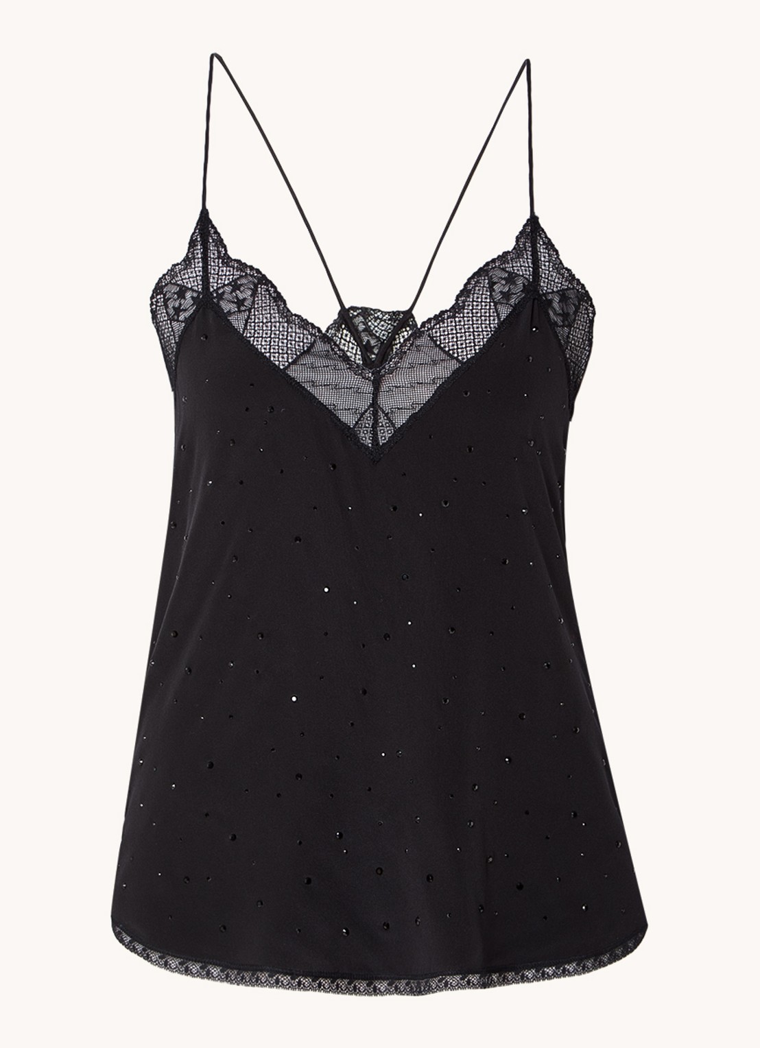 Zadig&Voltaire Christy spaghettitop van zijde met strass - voorkant 2 zwart