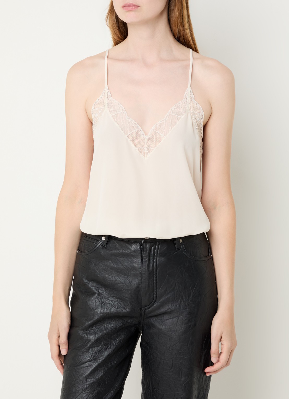 Zadig&Voltaire Christy top van zijde met details van kant - detail 4 gebroken wit